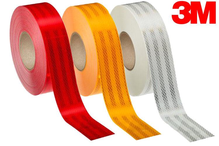 Rollos de cinta reflectante 3M Diamond Grade en colores rojo, naranja y blanco con patrón de diamantes
