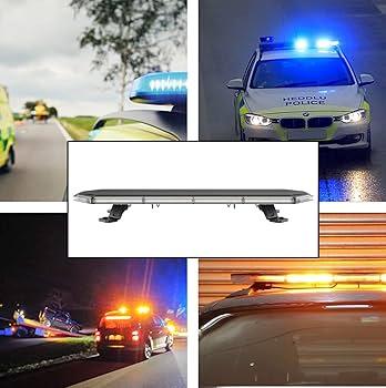 Puente de luces LED ámbar homologado para vehículos de emergencia y policía, instalado en techo de coches