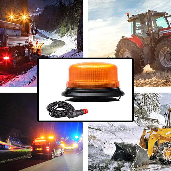 Luz rotativa de emergencia ámbar para vehículos agrícolas y maquinaria en condiciones de nieve y carretera