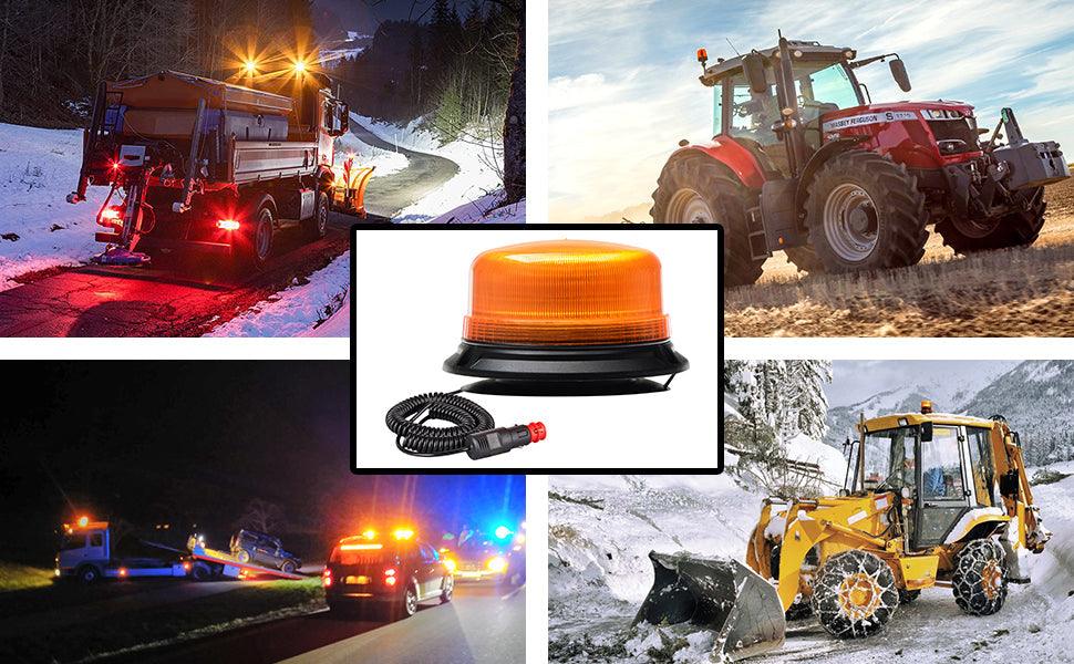 Luz rotativa de emergencia ámbar para vehículos agrícolas y maquinaria en condiciones de nieve y carretera