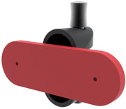 Válvula con palanca roja y cuerpo negro para control de flujo de líquidos