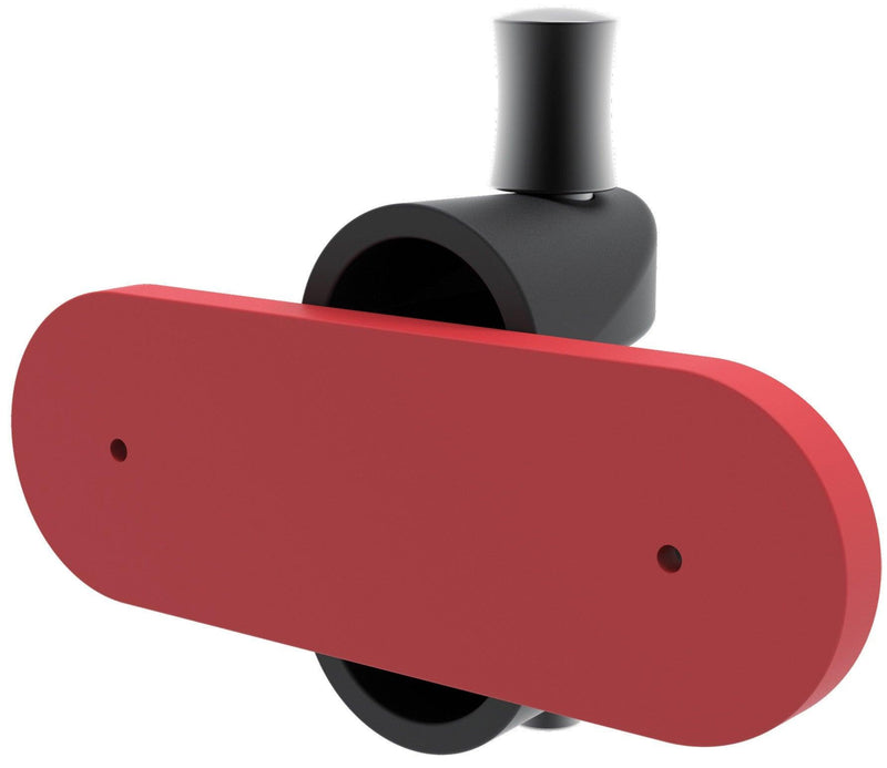 Válvula con palanca roja y cuerpo negro para control de flujo de líquidos