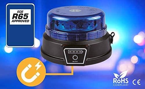 Rotativo LED Azul R65 18W con Batería Recargable y Base Magnética - Autowin24