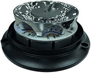 Altavoz tweeter con diafragma metálico y base negra sobre fondo blanco