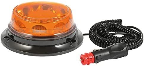 Luz de emergencia LED ámbar para vehículos con base negra y cable enrollado para conexión al encendedor