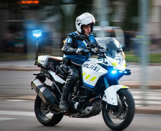 Rotativo LED azul homologado para motocicletas, brindando visibilidad y seguridad en la vía.