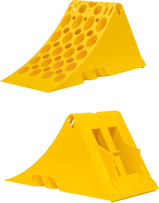 Calzo de Rueda R560 DIN 76051 | Plástico Amarillo, 470x224x200 mm, con Pletina Metálica Antideslizante | Seguridad para Camiones y Vehículos Industriales