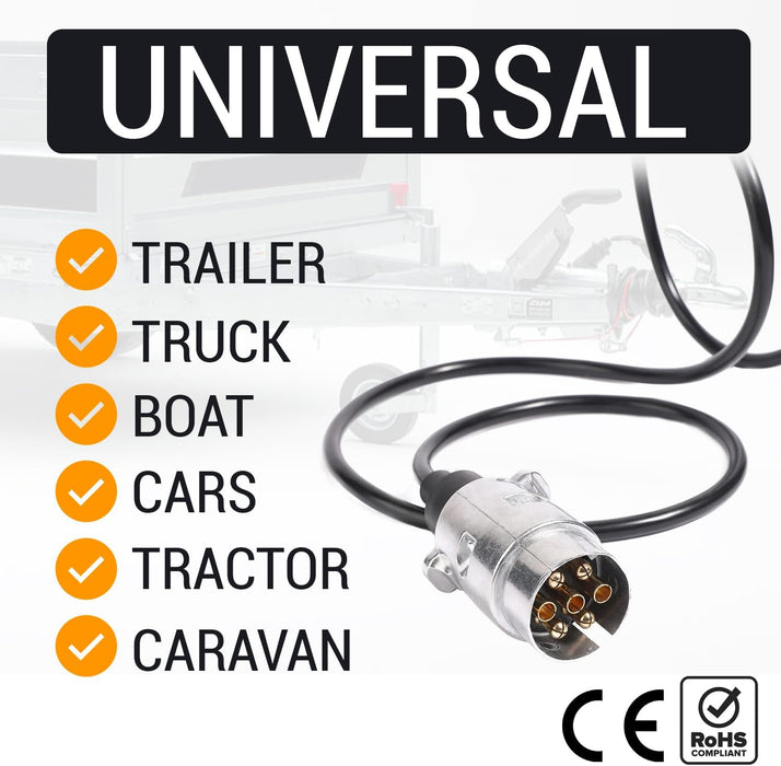 7 Pin Trailer Plug | 6.5M Extendable TPU Cable | Heavy Duty for Caravans and Tractors (Copy)