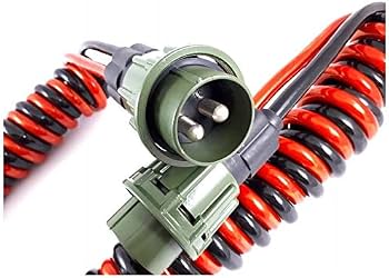Cable Espiral de Interconexión OTAN NATO 24V 300A, 2x35 mm², 4 Metros, 2 Clavijas Macho de 2 Polos, Cobre 100%, Norma VG 96927-12, Cable Eléctrico para Vehículos Militares