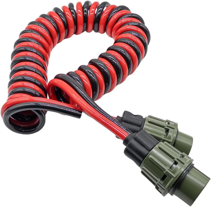Cable Espiral de Interconexión OTAN NATO 24V 300A, 2x35 mm², 4 Metros, 2 Clavijas Macho de 2 Polos, Cobre 100%, Norma VG 96927-12, Cable Eléctrico para Vehículos Militares