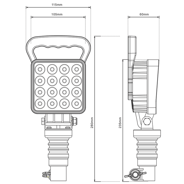 Lampe de travail à LED 2800 lumens | Base DIN universelle et poignée réglable