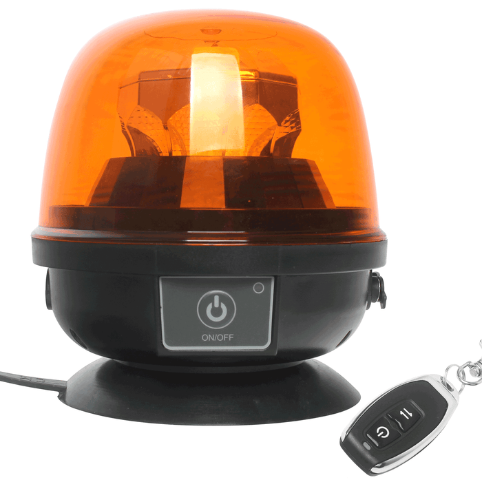 Feu rotatif LED ambre R65 28W avec batterie rechargeable et télécommande